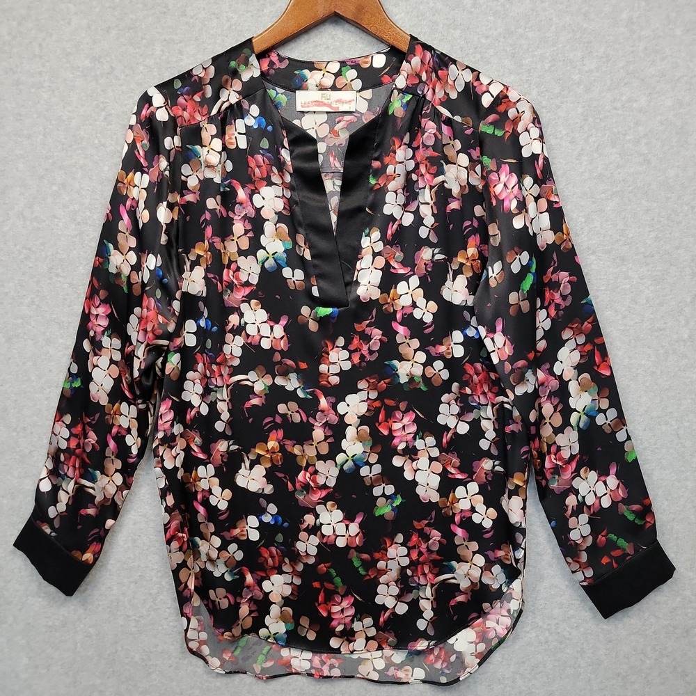 Amanda Uprichard Womens Colorful Silk V-Neck Long Sleeve Blouse Pullover Sz S